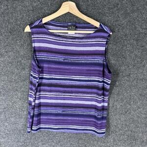 JKLA California Blouse Women XL Purple Striped Sleeveless Wide Strap Casual